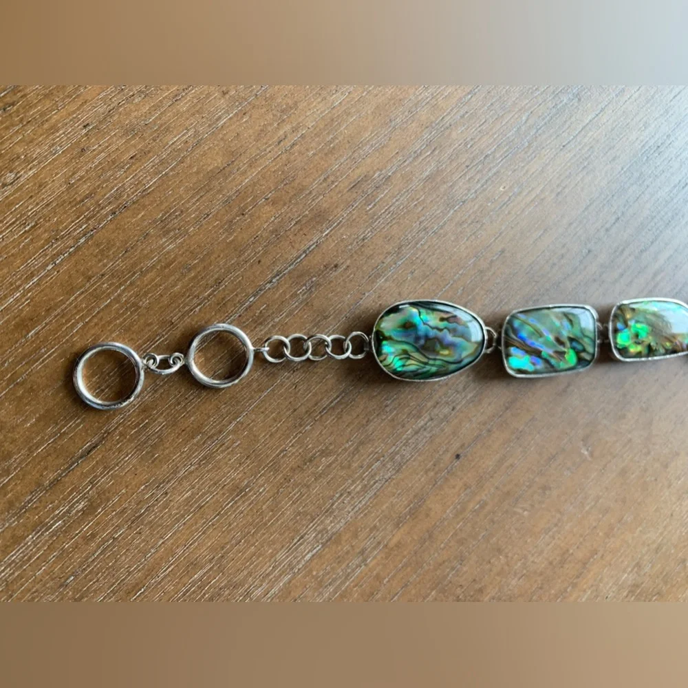 Vintage Sterling Silver and Abalone bracelet 7” - 8” Boho Healing